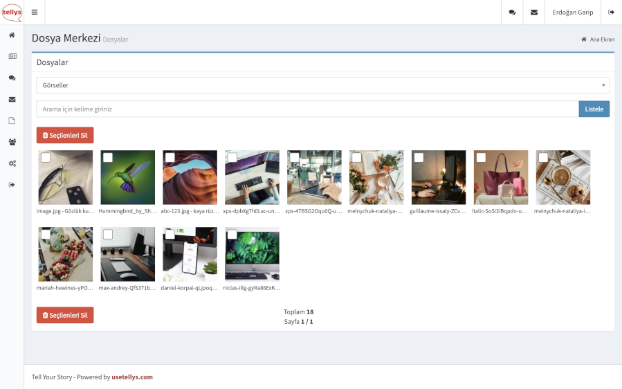  Tellys dosya yönetim ekranı